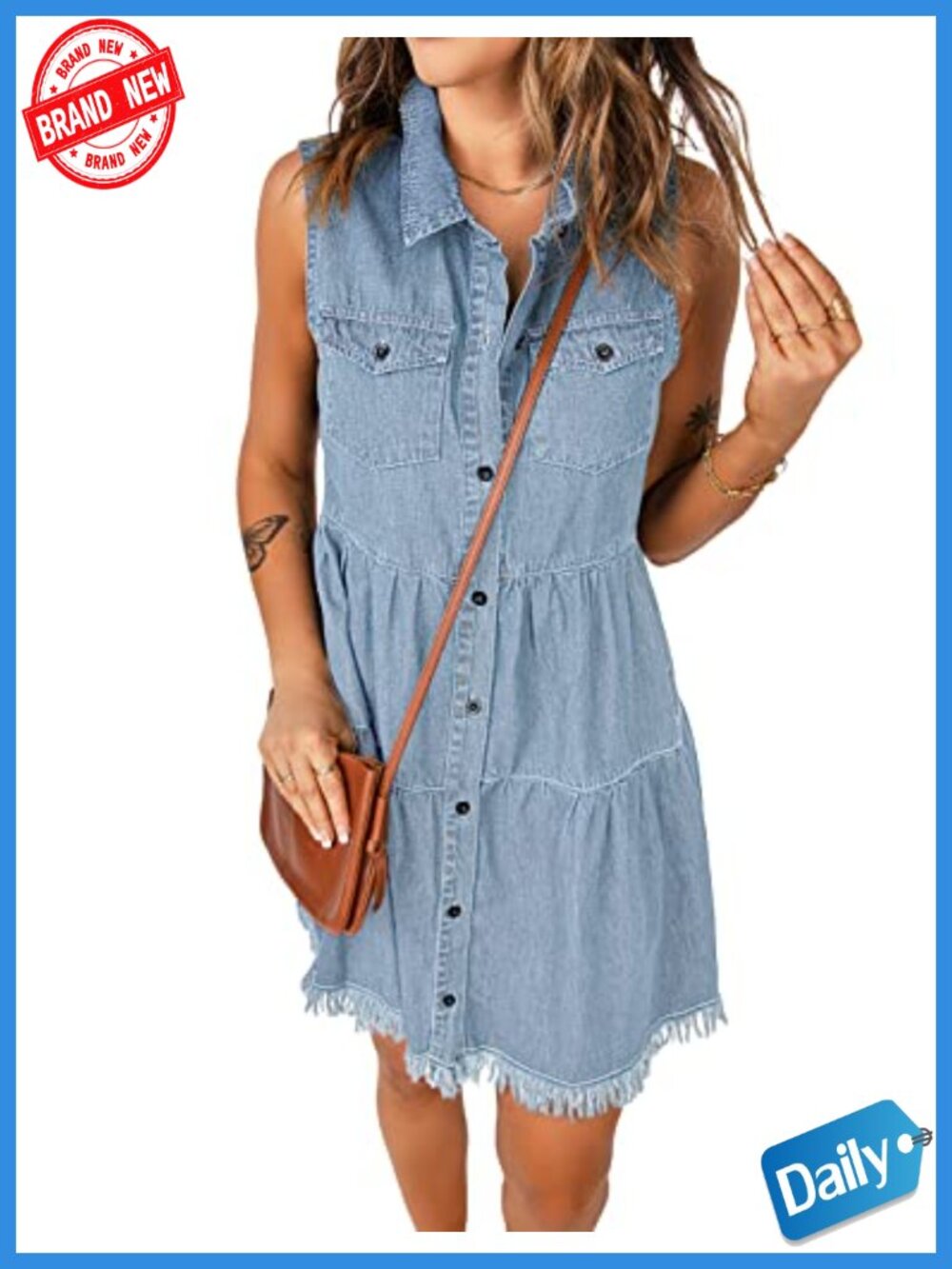 Casual Summer Sleeveless Button Down Denim Jean Dress for Women